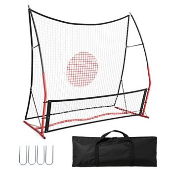 2-in-1 Adjustable Soccer Rebounder Net Portable Objective with Carry Bag & 4 Ground Spikes