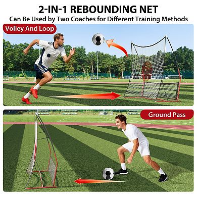 2-in-1 Adjustable Soccer Rebounder Net Portable Objective with Carry Bag & 4 Ground Spikes