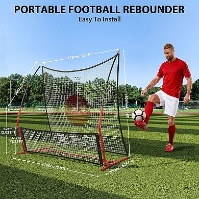 2-in-1 Adjustable Soccer Rebounder Net Portable Objective with Carry Bag & 4 Ground Spikes
