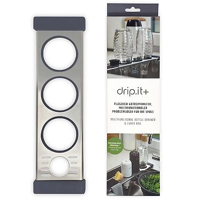 Sanni Shoo Drip.it Stainless Steel Sink Caddy, 3-Bottle Holder with Silicone Rings