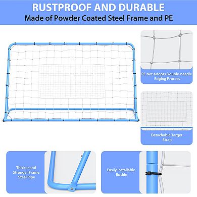 Adjustable Multi-Sport Bounceer Net , Dual Practice Surfaces, Portable Soccer Training Equipment