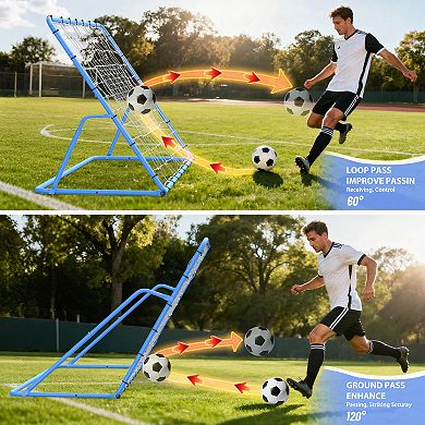 Adjustable Multi-Sport Bounceer Net , Dual Practice Surfaces, Portable Soccer Training Equipment