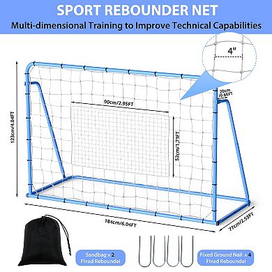 Adjustable Multi-Sport Bounceer Net , Dual Practice Surfaces, Portable Soccer Training Equipment
