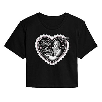 Juniors' Marilyn Monroe Coquette Lace Heart Cropped Tee