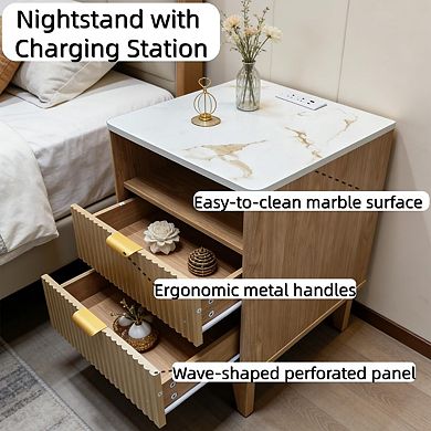 ANIXOL Modern Bedside Table with Built-in Charging Station，Charging Station