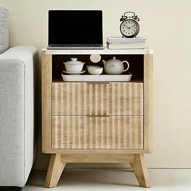 ANIXOL Modern Bedside Table with Built-in Charging Station，Charging Station