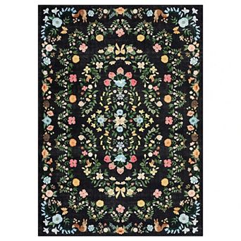 Boho Area Rugs, Washable Soft Floral Print Carpet Non Slip Low Pile Flower Botanical Rug
