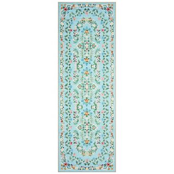 Boho Area Rugs, Washable Soft Floral Print Carpet Non Slip Low Pile Flower Botanical Rug