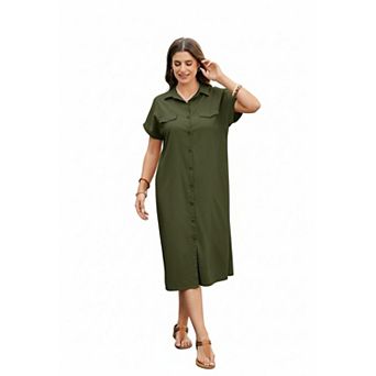 Zeagoo Women's Casual Short Sleeve Loose Tunic Midi Shirt Dress Cover up with Pockets