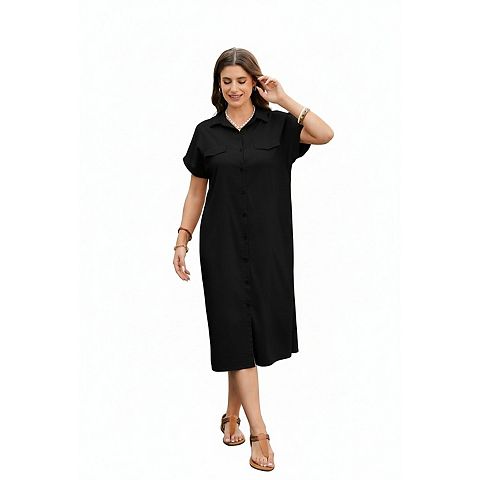 Женские платья Zeagoo Women's Casual Short Sleeve Loose Tunic Midi Shirt Dress Cover up with Pockets