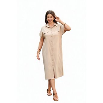 Zeagoo Women's Casual Short Sleeve Loose Tunic Midi Shirt Dress Cover up with Pockets