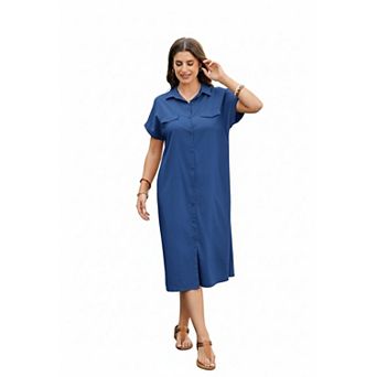 Zeagoo Women's Casual Short Sleeve Loose Tunic Midi Shirt Dress Cover up with Pockets