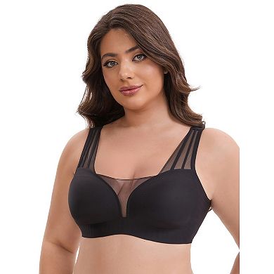 2 Packs Women's Mesh Wireless Push Up Minimizers Wide Straps V Neck Breathable Seamless Soft Bras