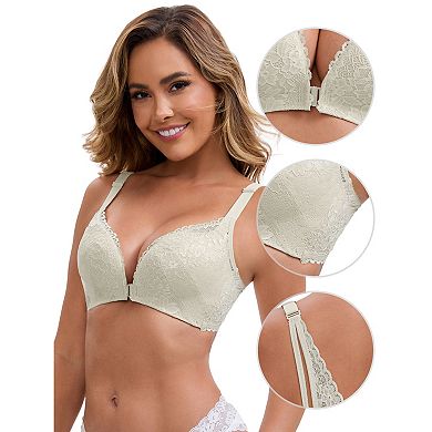 2 Packs Women's Lace Front Closure Deep V-Neck Wirefree Minimizers Lift Up Spaghetti Straps Bras