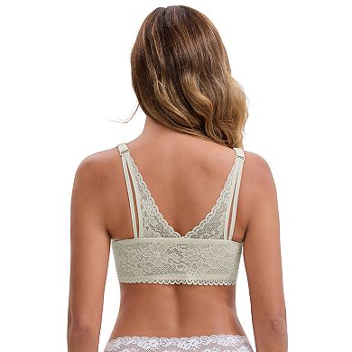 2 Packs Women's Lace Front Closure Deep V-Neck Wirefree Minimizers Lift Up Spaghetti Straps Bras