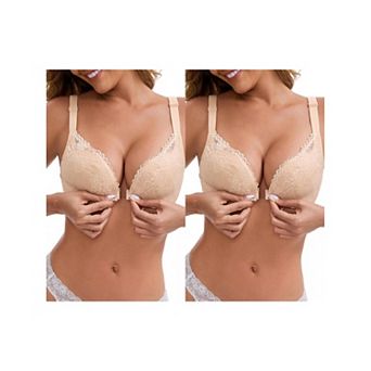 2 Packs Women's Lace Front Closure Deep V-Neck Wirefree Minimizers Lift Up Spaghetti Straps Bras