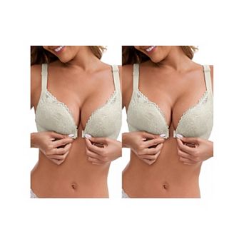 2 Packs Women's Lace Front Closure Deep V-Neck Wirefree Minimizers Lift Up Spaghetti Straps Bras