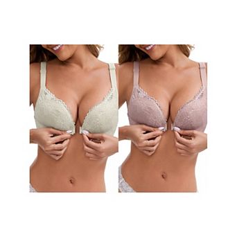 2 Packs Women's Lace Front Closure Deep V-Neck Wirefree Minimizers Lift Up Spaghetti Straps Bras