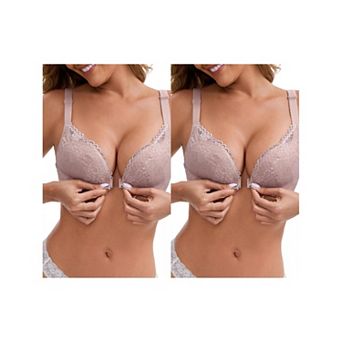 2 Packs Women's Lace Front Closure Deep V-Neck Wirefree Minimizers Lift Up Spaghetti Straps Bras