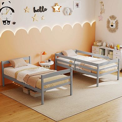 Gymax Bunk Bed Wooden Convertible Into 2 Beds High Guardrails​