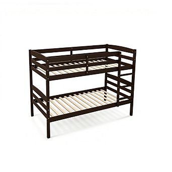 Gymax Bunk Bed Wooden Convertible Into 2 Beds High Guardrails​