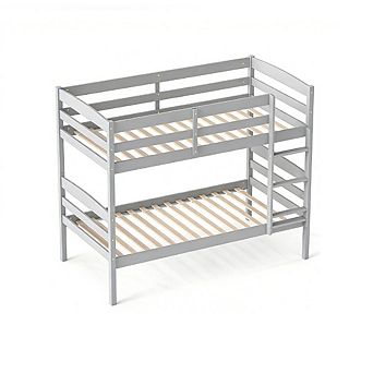 Gymax Bunk Bed Wooden Convertible Into 2 Beds High Guardrails​