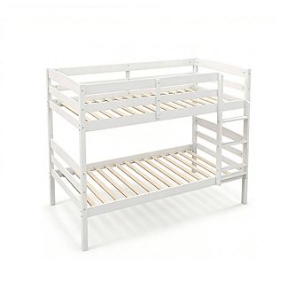 Gymax Bunk Bed Wooden Convertible Into 2 Beds High Guardrails​