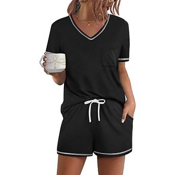 Ekouaer Women's Pajamas Sets Short Sleeve Lounge Sets Sleepwear Casual Two Piece Pjs With Pockets