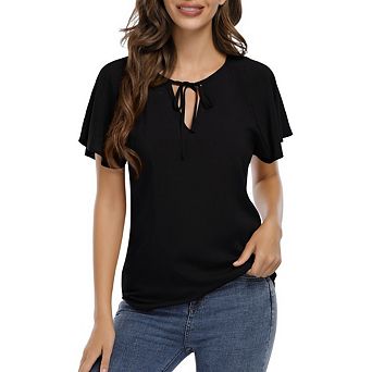 Womens Tops Short Ruffle V Neck Sleeve Blouses Cute Summer Dressy Casual Business Work Shirts