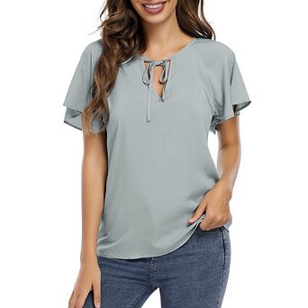 Womens Tops Short Ruffle V Neck Sleeve Blouses Cute Summer Dressy Casual Business Work Shirts