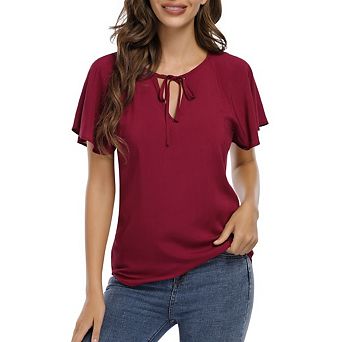 Womens Tops Short Ruffle V Neck Sleeve Blouses Cute Summer Dressy Casual Business Work Shirts