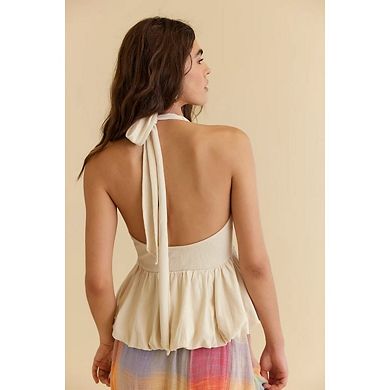 Women's Y2K V-Neck Halter Cami Top Flowy Cropped Design with Ruffle Hem Detail