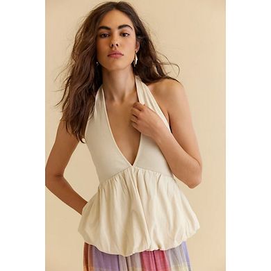 Women's Y2K V-Neck Halter Cami Top Flowy Cropped Design with Ruffle Hem Detail
