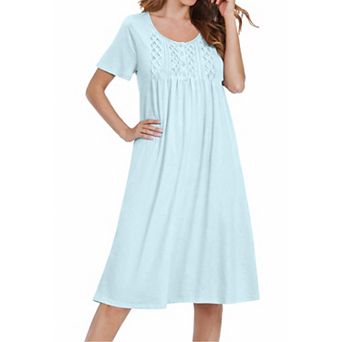 Ekouaer Cotton Nightgowns House Dress Pleated Night Gown Button Sleep Shirt Ladies Nightdress