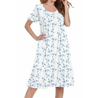 Ekouaer Cotton Nightgowns House Dress Pleated Night Gown Button Sleep Shirt Ladies Nightdress