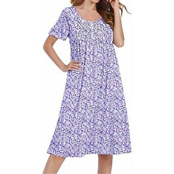 Ekouaer Cotton Nightgowns House Dress Pleated Night Gown Button Sleep Shirt Ladies Nightdress