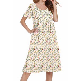 Ekouaer Cotton Nightgowns House Dress Pleated Night Gown Button Sleep Shirt Ladies Nightdress