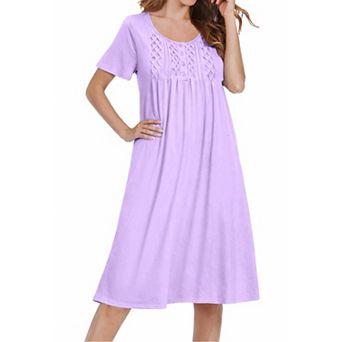 Ekouaer Cotton Nightgowns House Dress Pleated Night Gown Button Sleep Shirt Ladies Nightdress