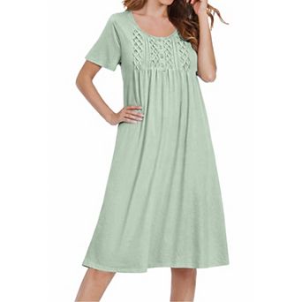 Ekouaer Cotton Nightgowns House Dress Pleated Night Gown Button Sleep Shirt Ladies Nightdress