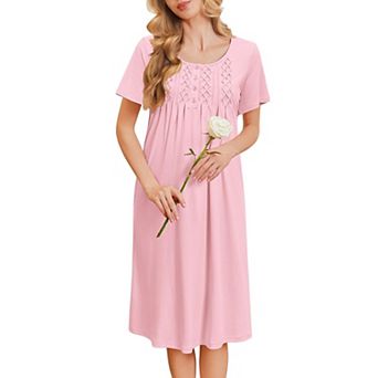 Ekouaer Cotton Nightgowns House Dress Pleated Night Gown Button Sleep Shirt Ladies Nightdress