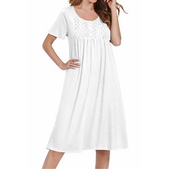 Ekouaer Cotton Nightgowns House Dress Pleated Night Gown Button Sleep Shirt Ladies Nightdress