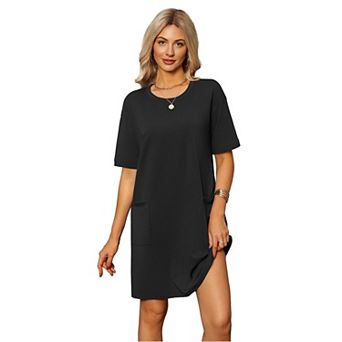 Ekouaer Cotton Nightgowns for Women Short Sleeve Sleep Shirts Crew Neck Night Dress Nightshirt