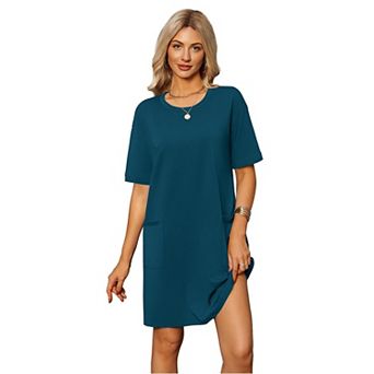 Ekouaer Cotton Nightgowns for Women Short Sleeve Sleep Shirts Crew Neck Night Dress Nightshirt