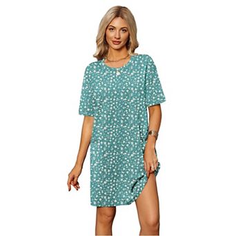 Ekouaer Cotton Nightgowns for Women Short Sleeve Sleep Shirts Crew Neck Night Dress Nightshirt