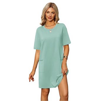 Ekouaer Cotton Nightgowns for Women Short Sleeve Sleep Shirts Crew Neck Night Dress Nightshirt