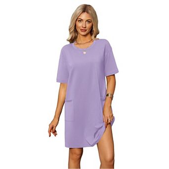 Ekouaer Cotton Nightgowns for Women Short Sleeve Sleep Shirts Crew Neck Night Dress Nightshirt