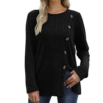 Women's Long Sleeve Knit Shirts Crew Neck Solid Color Lightweight Sweater Loose Casual Tops