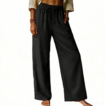 Women's Pants Drawstring Elastic Waist Casual Wide Leg Long Trousers with Pockets