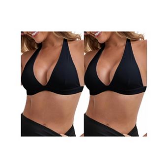 2 Packs Women's Halter Neck Plunge Wirefree Sports Bras Backless Cozy Workout Fitness Bralette