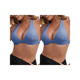 2 Packs Women's Halter Neck Plunge Wirefree Sports Bras Backless Cozy Workout Fitness Bralette
